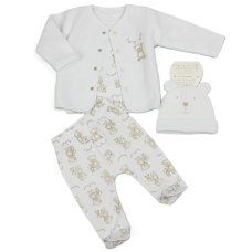 N14734: Baby Beige Teddies 4 Piece Quilted Jacket & Hat Outfit (0-9 Months)